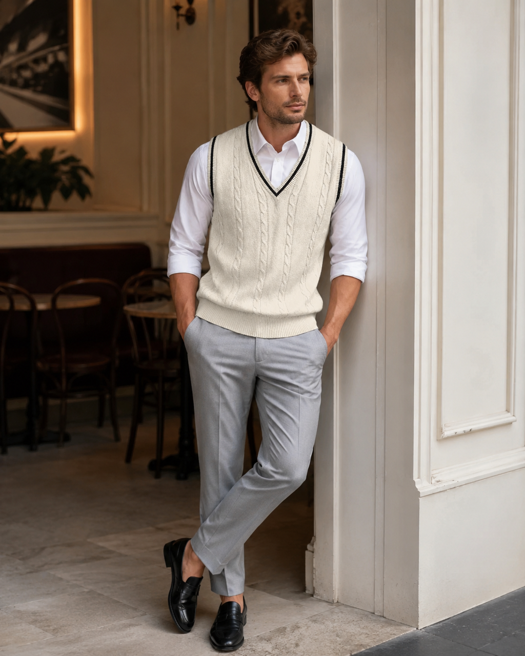 Męska kamizelka z dzianiny Kyson z dekoltem w serek – bez rękawów, elegancka warstwa w stylu casual