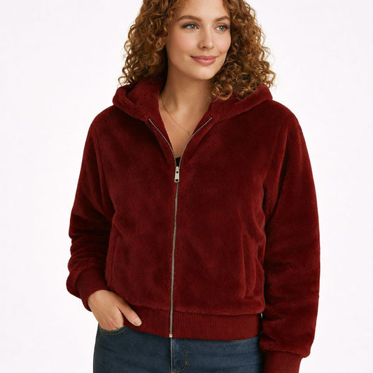 Ladies Teddy Jacket | Cozy Zippered Hooded Coat 0