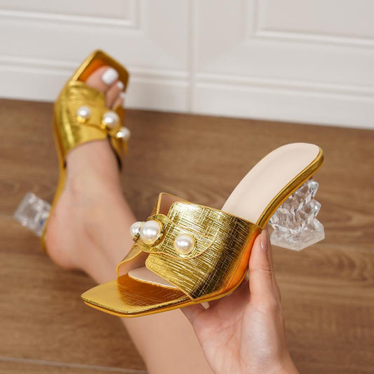 Lana Chunky Heel Sandals | Pearl and Crystal Embellished 0