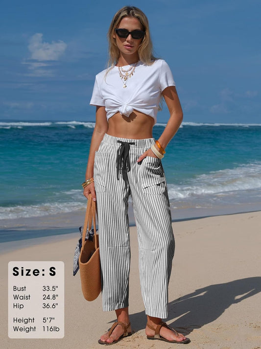 Lara Capri Trousers | Lightweight Striped Linen Blend 0