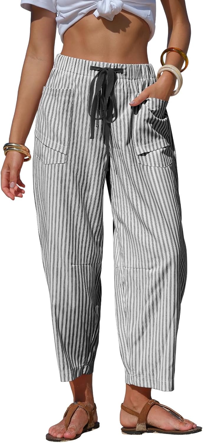 Lara Capri Trousers | Lightweight Striped Linen Blend 1
