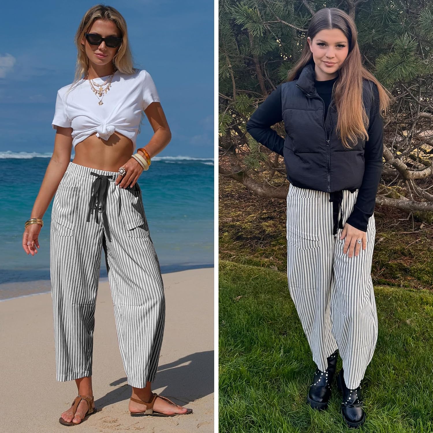 Lara Capri Trousers | Lightweight Striped Linen Blend 2