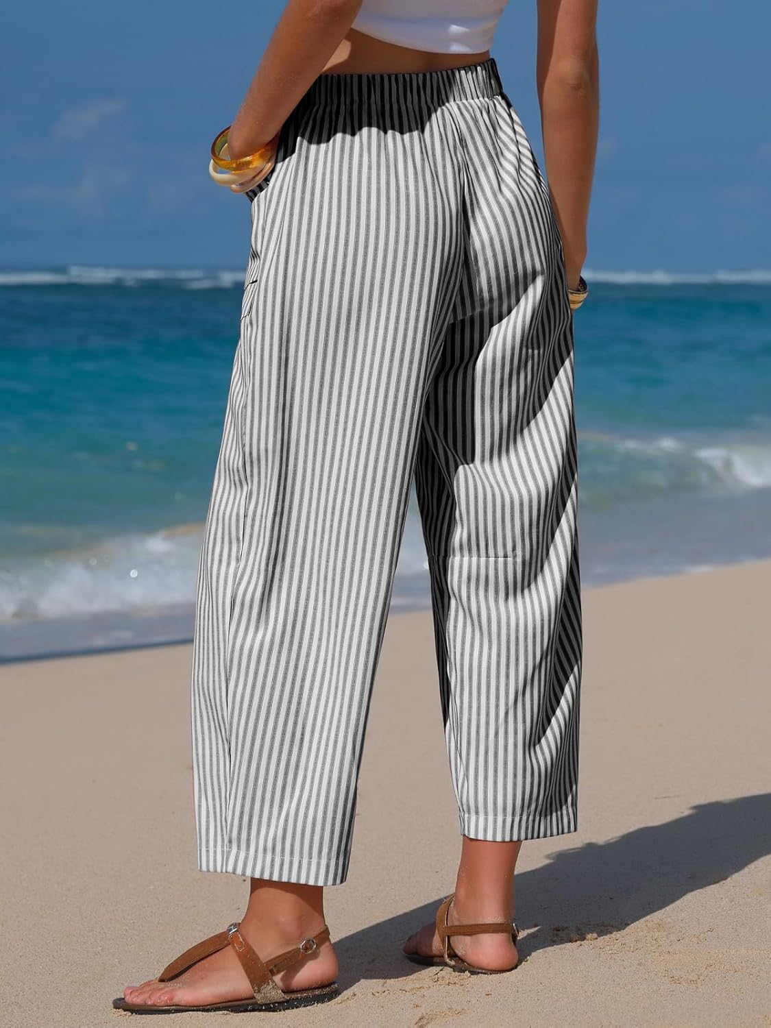 Lara Capri Trousers | Lightweight Striped Linen Blend 3