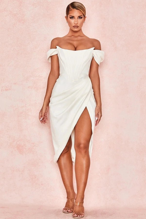 Lexana Corset Dress | Heavyweight Satin, Asymmetrical Skirt 0