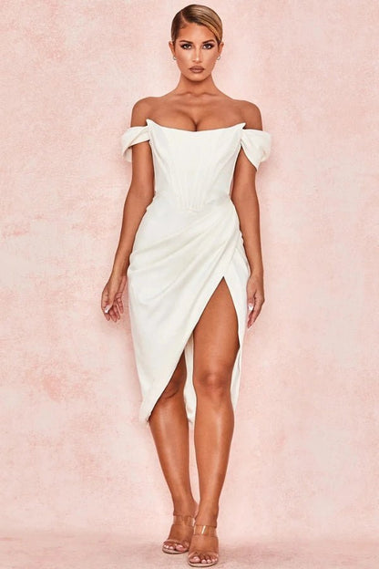 Lexana Corset Dress | Heavyweight Satin, Asymmetrical Skirt 0