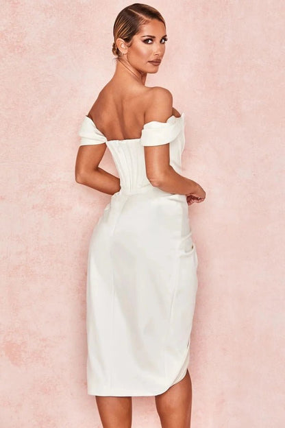Lexana Corset Dress | Heavyweight Satin, Asymmetrical Skirt 1