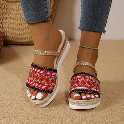 Lina Wedge Sandals | Color Block Wave Design 1