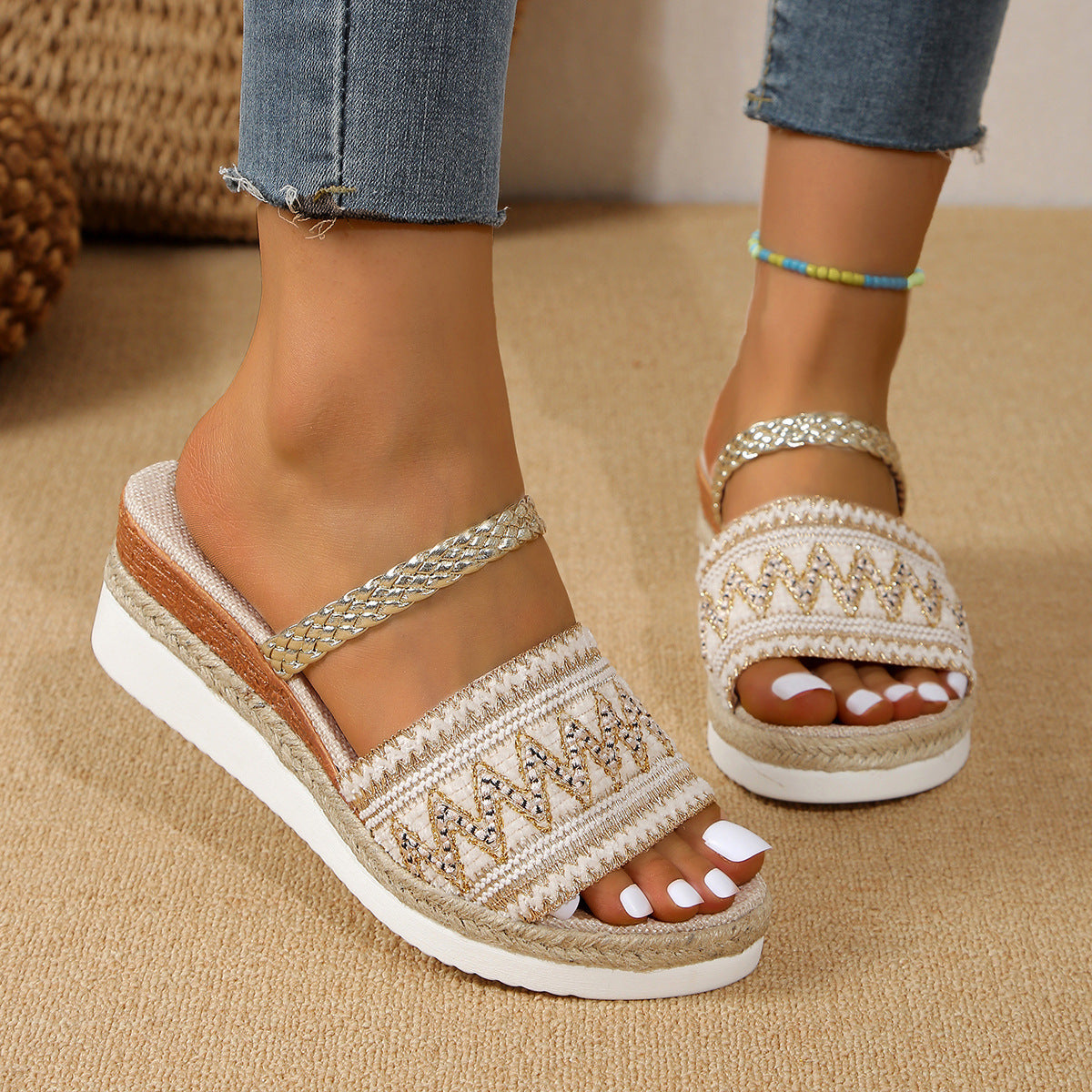 Lina Wedge Sandals | Color Block Wave Design 3