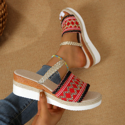 Lina Wedge Sandals | Color Block Wave Design 4
