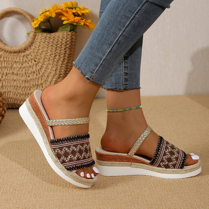 Lina Wedge Sandals | Color Block Wave Design 5