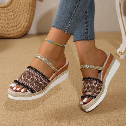 Lina Wedge Sandals | Color Block Wave Design 6