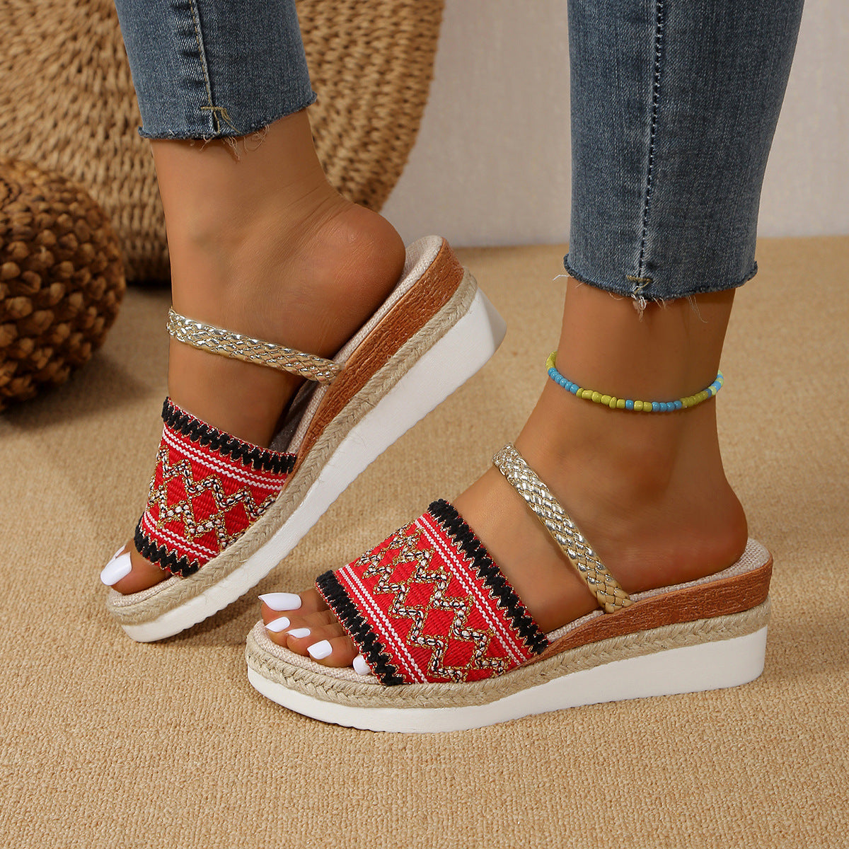 Lina Wedge Sandals | Color Block Wave Design 7