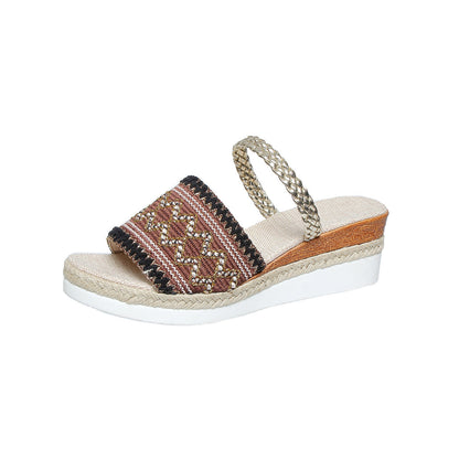 Lina Wedge Sandals | Color Block Wave Design 8