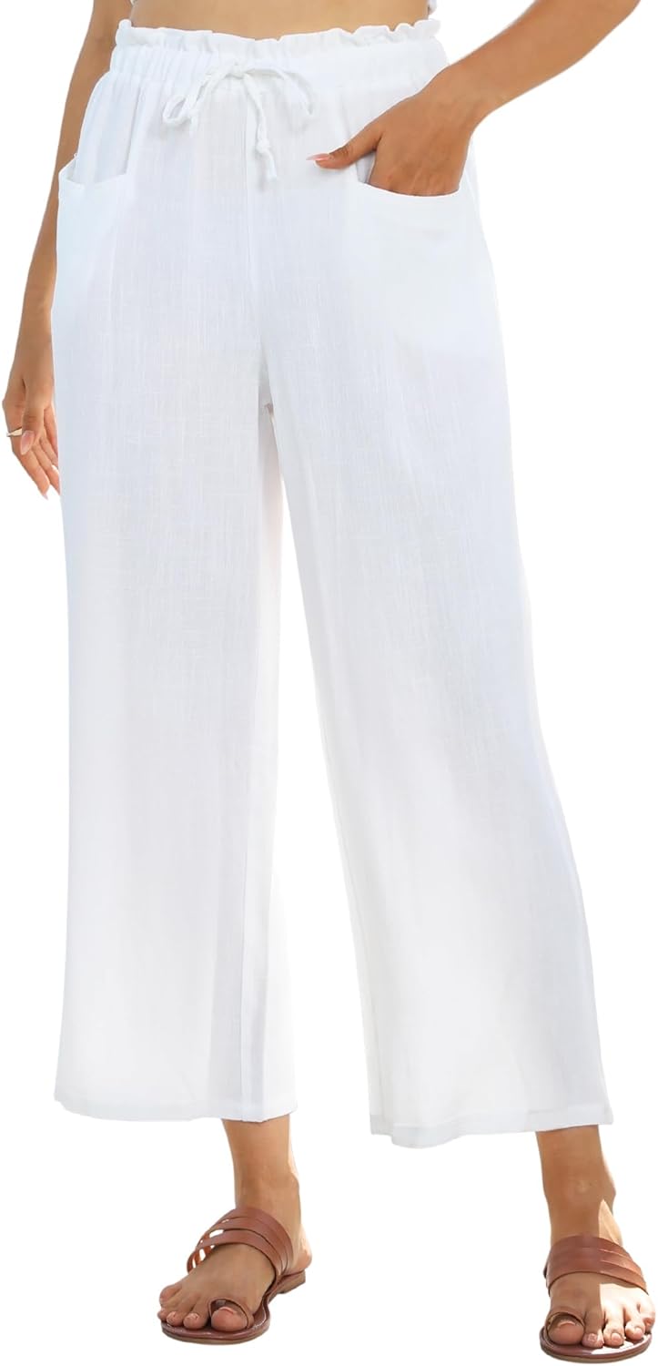 Liora Women's Capris | Linen Rayon Blend, High Elastic Waist, Side Pockets 2