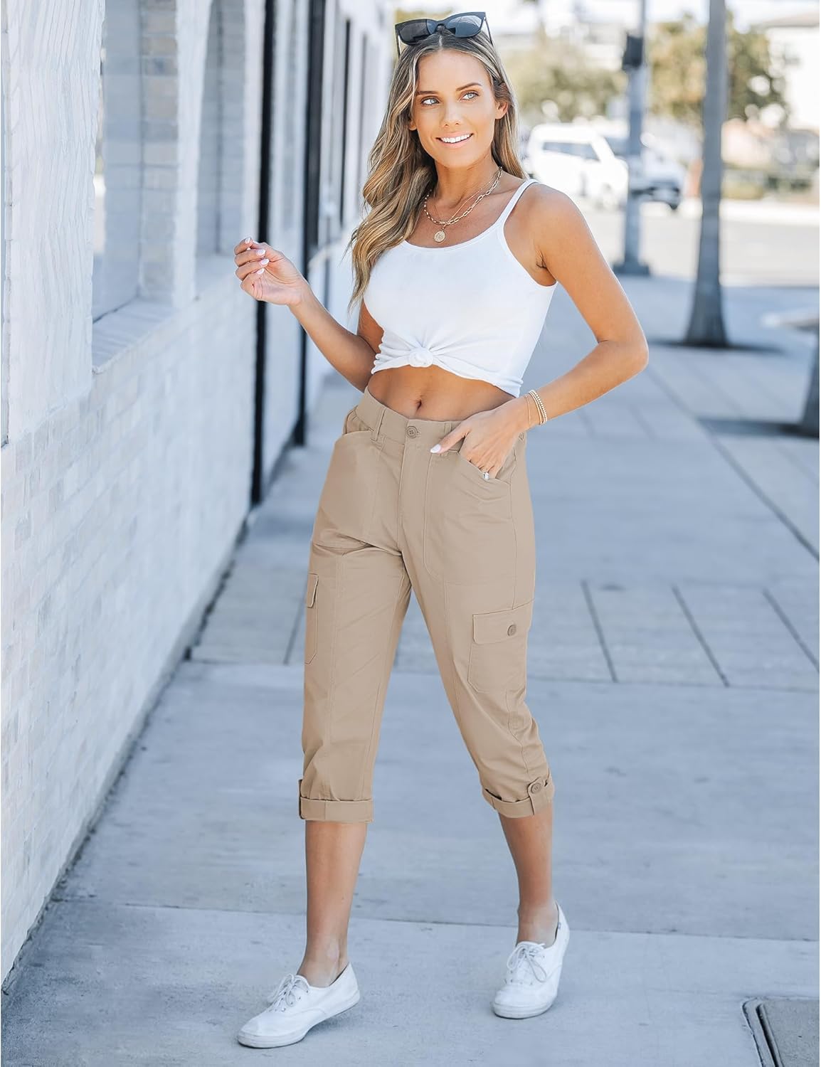 Luna Cargo Pants for Women | High Elastic Waist, Multi-Pocket Capri Design 0
