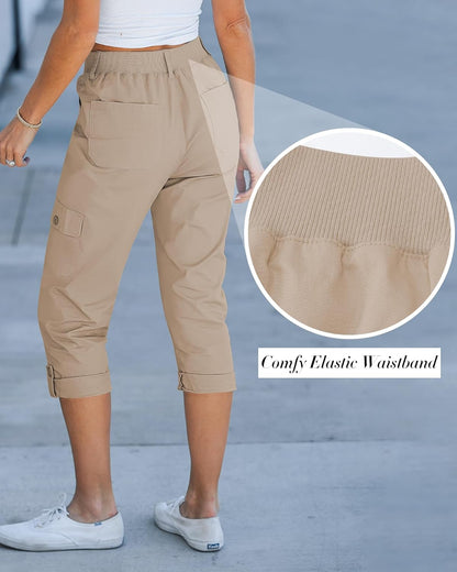 Luna Cargo Pants for Women | High Elastic Waist, Multi-Pocket Capri Design 3