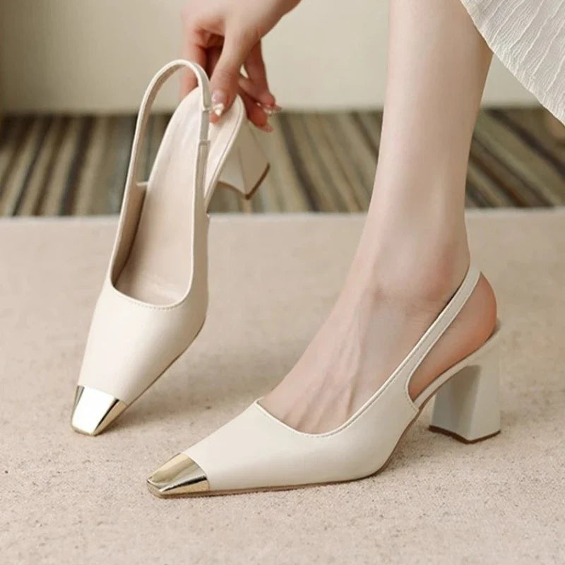 Luna Slingback Heels | Pointed Toe, Block Heel, Black Slingback Design 0