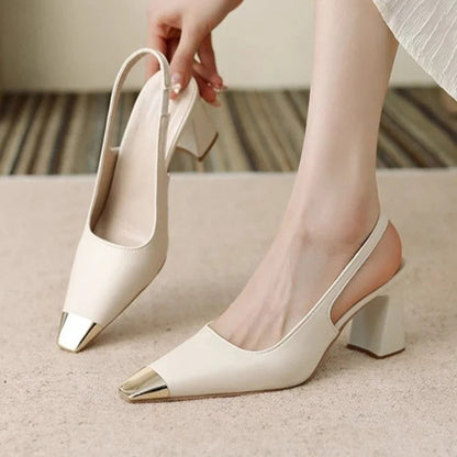 Luna Slingback Heels | Pointed Toe, Block Heel, Black Slingback Design 0