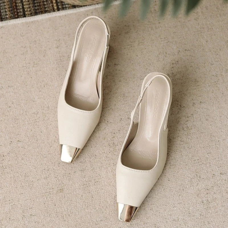 Luna Slingback Heels | Pointed Toe, Block Heel, Black Slingback Design 1