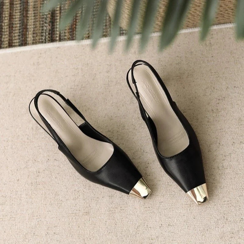 Luna Slingback Heels | Pointed Toe, Block Heel, Black Slingback Design 3