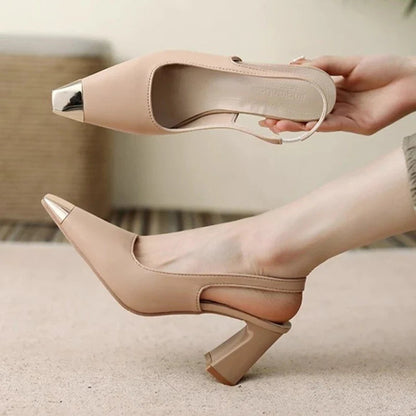 Luna Slingback Heels | Pointed Toe, Block Heel, Black Slingback Design 5
