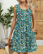 Camila Women's Floral Midi Dress – Sleeveless A-Line Dress with Pockets