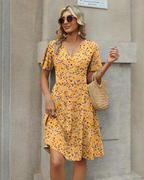 Avery Women's Floral Dress – Crisscross V-Neck A-Line Dress with Ruffle Sleeves
