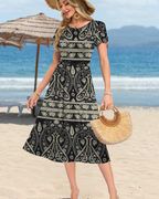 Robe midi d’été pour femme Sofia – Robe trapèze à taille élastique, manches pétale et poches