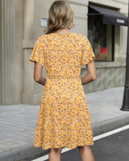 Avery Women's Floral Dress – Crisscross V-Neck A-Line Dress with Ruffle Sleeves
