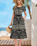 Robe midi d’été pour femme Sofia – Robe trapèze à taille élastique, manches pétale et poches