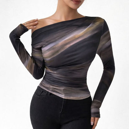 Marble Print Off-Shoulder Top | Women's Going Out Tops 0