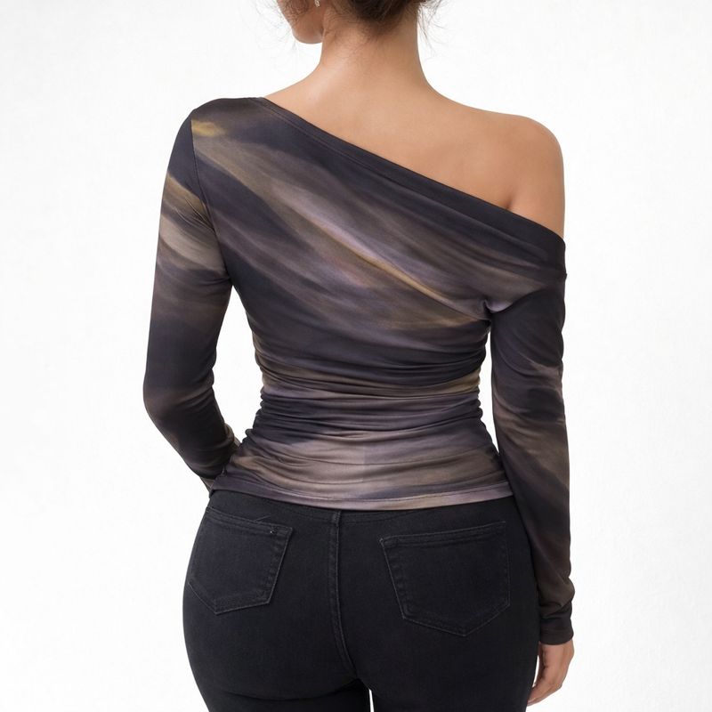 Marble Print Off-Shoulder Top | Women's Going Out Tops 1