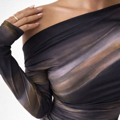 Marble Print Off-Shoulder Top | Women's Going Out Tops 2