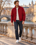 Marco Men's Zip-Front Bomber Jacket with Lightweight Fabric and Checked Interior Lining