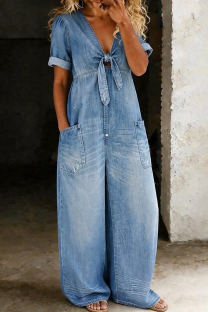 Maya Denim Jumpsuit | V Neck, Comfortable Fit for Women 1