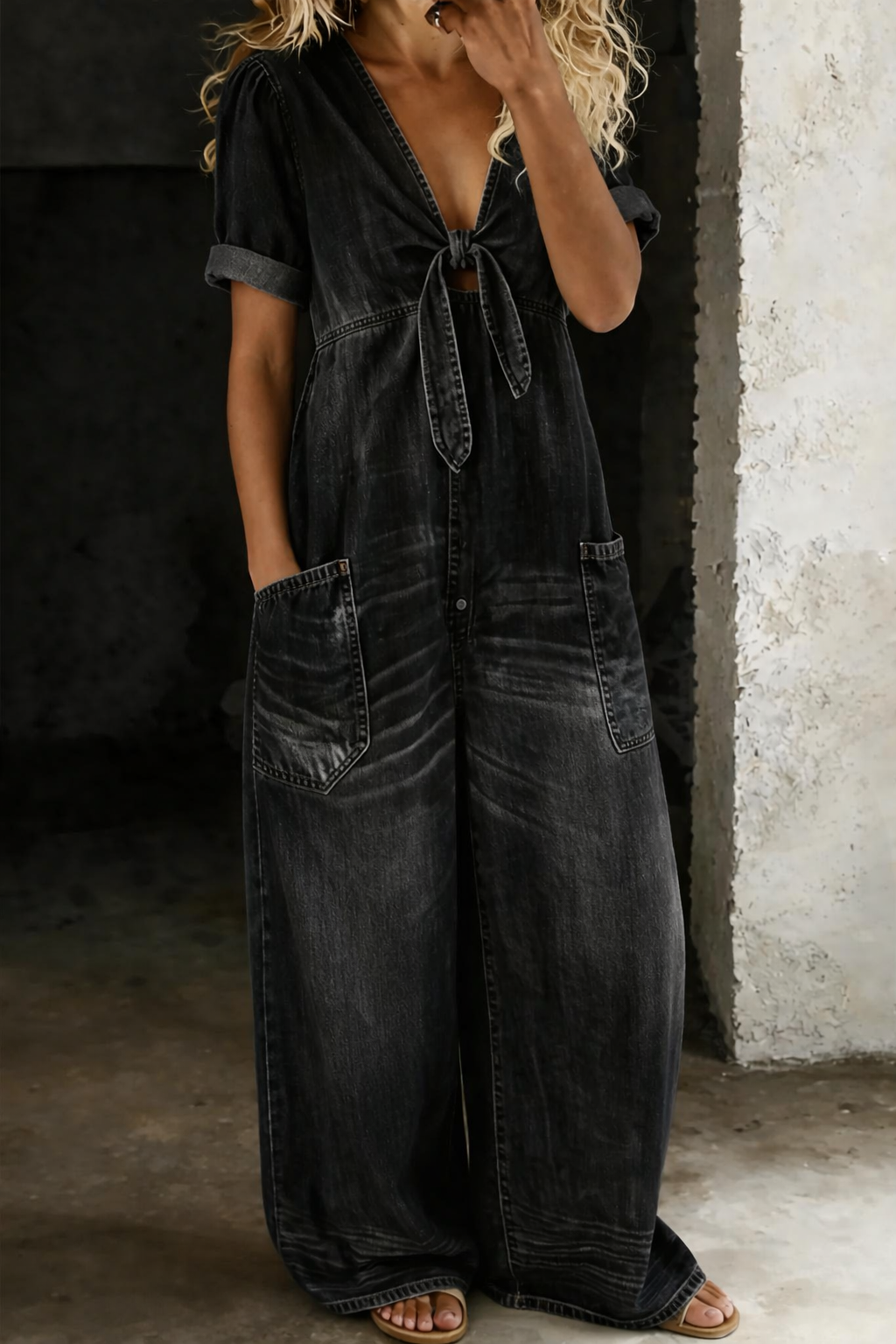Maya Denim Jumpsuit | V Neck, Comfortable Fit for Women 2