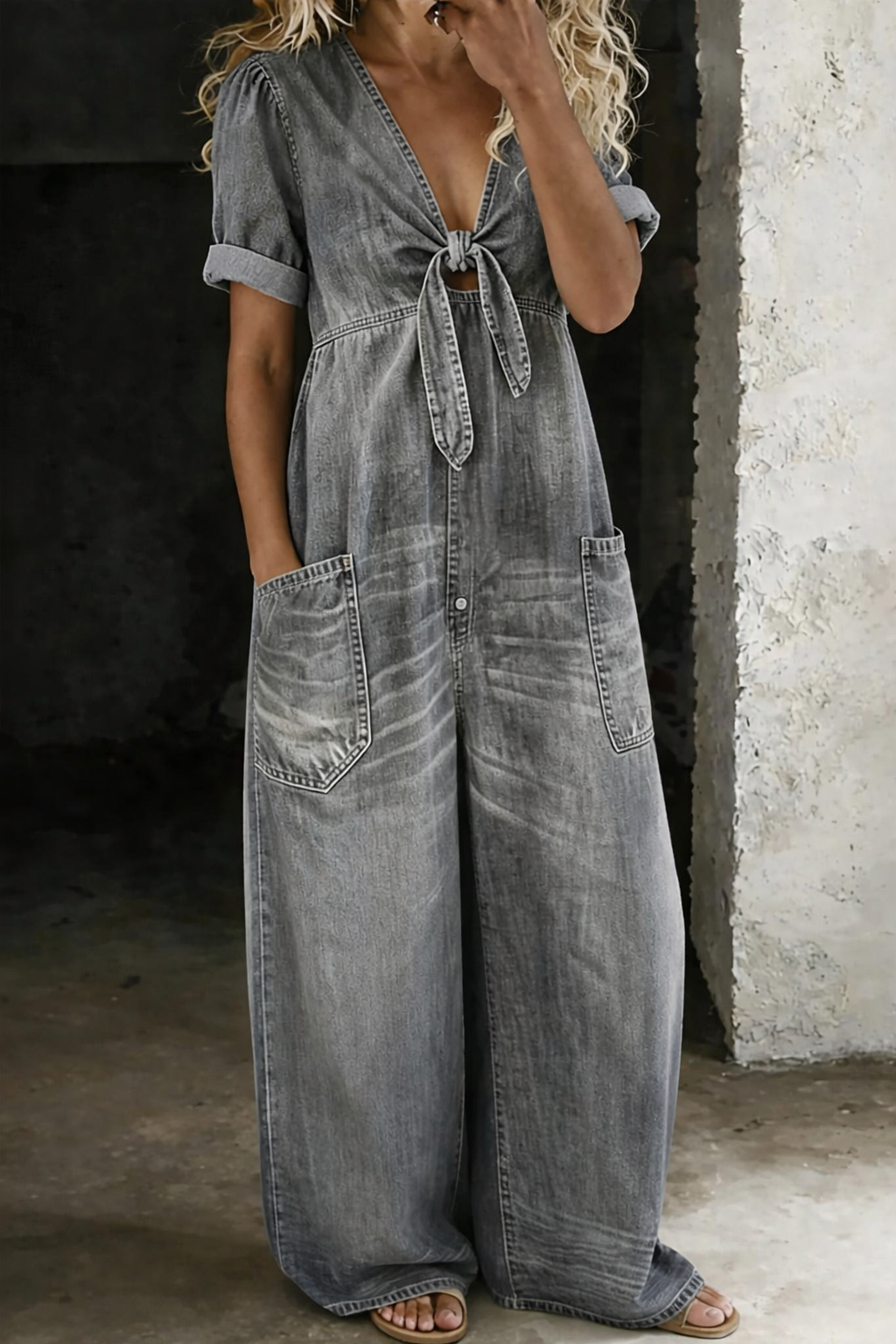 Maya Denim Jumpsuit | V Neck, Comfortable Fit for Women 3