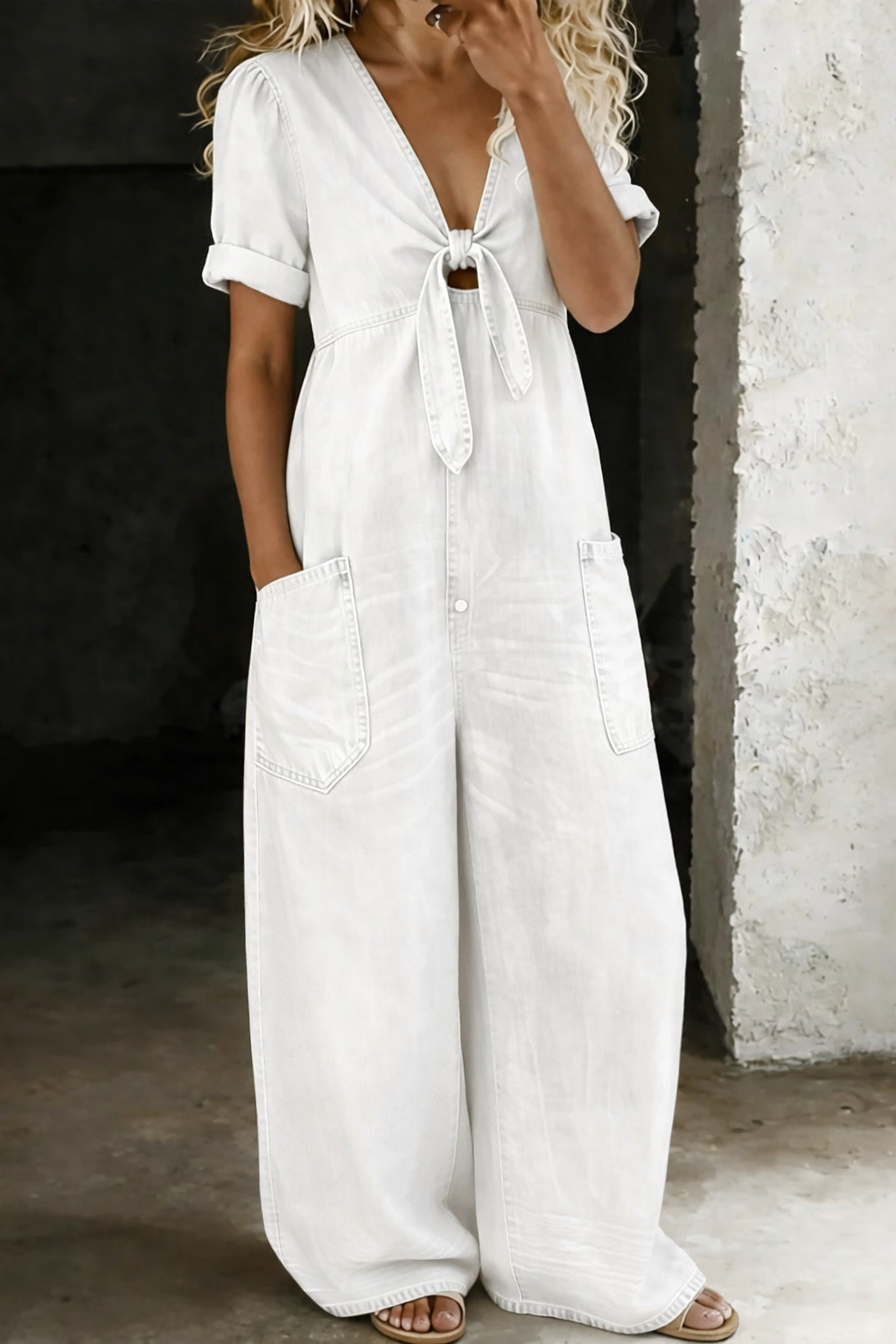 Maya Denim Jumpsuit | V Neck, Comfortable Fit for Women 4