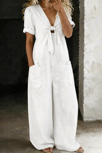 Maya Denim Jumpsuit | V Neck, Comfortable Fit for Women 4