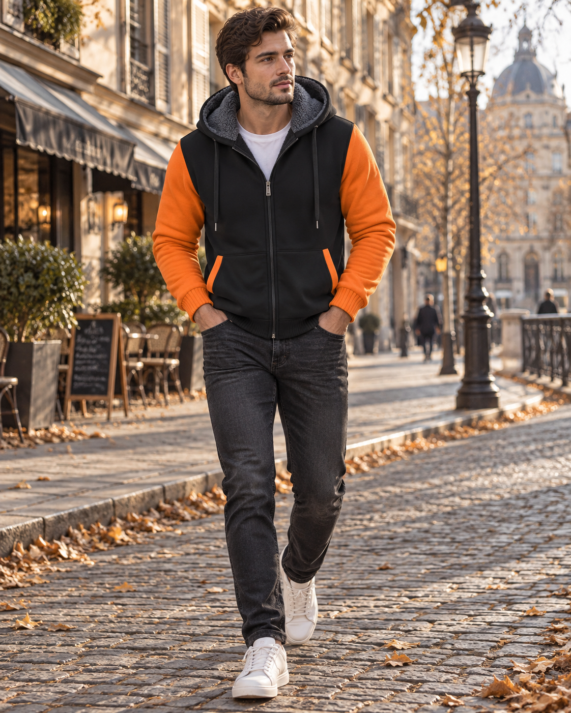 Sudadera con capucha y forro polar para hombre Spencer – Sudadera de manga larga con capucha, cremallera completa y diseño de bloques de color