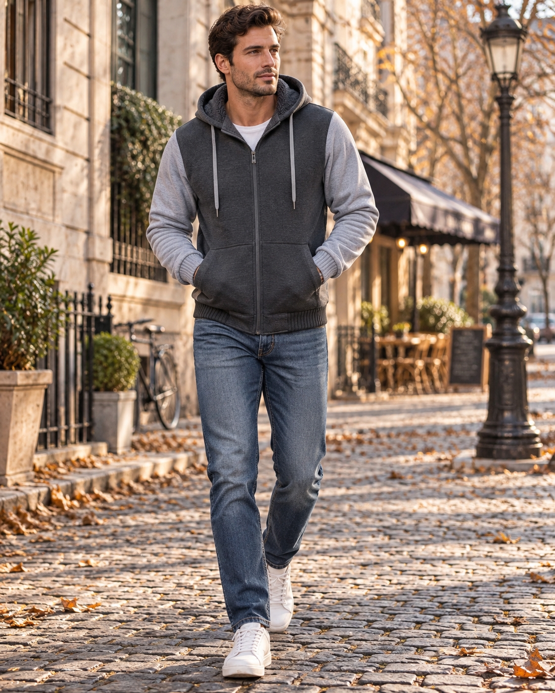 Sudadera con capucha y forro polar para hombre Spencer – Sudadera de manga larga con capucha, cremallera completa y diseño de bloques de color