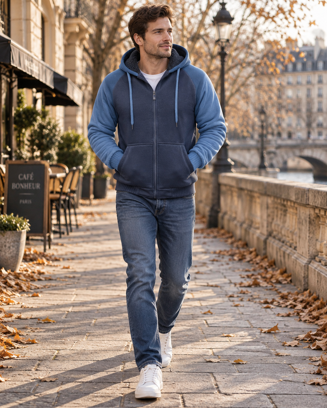Sudadera con capucha y forro polar para hombre Spencer – Sudadera de manga larga con capucha, cremallera completa y diseño de bloques de color
