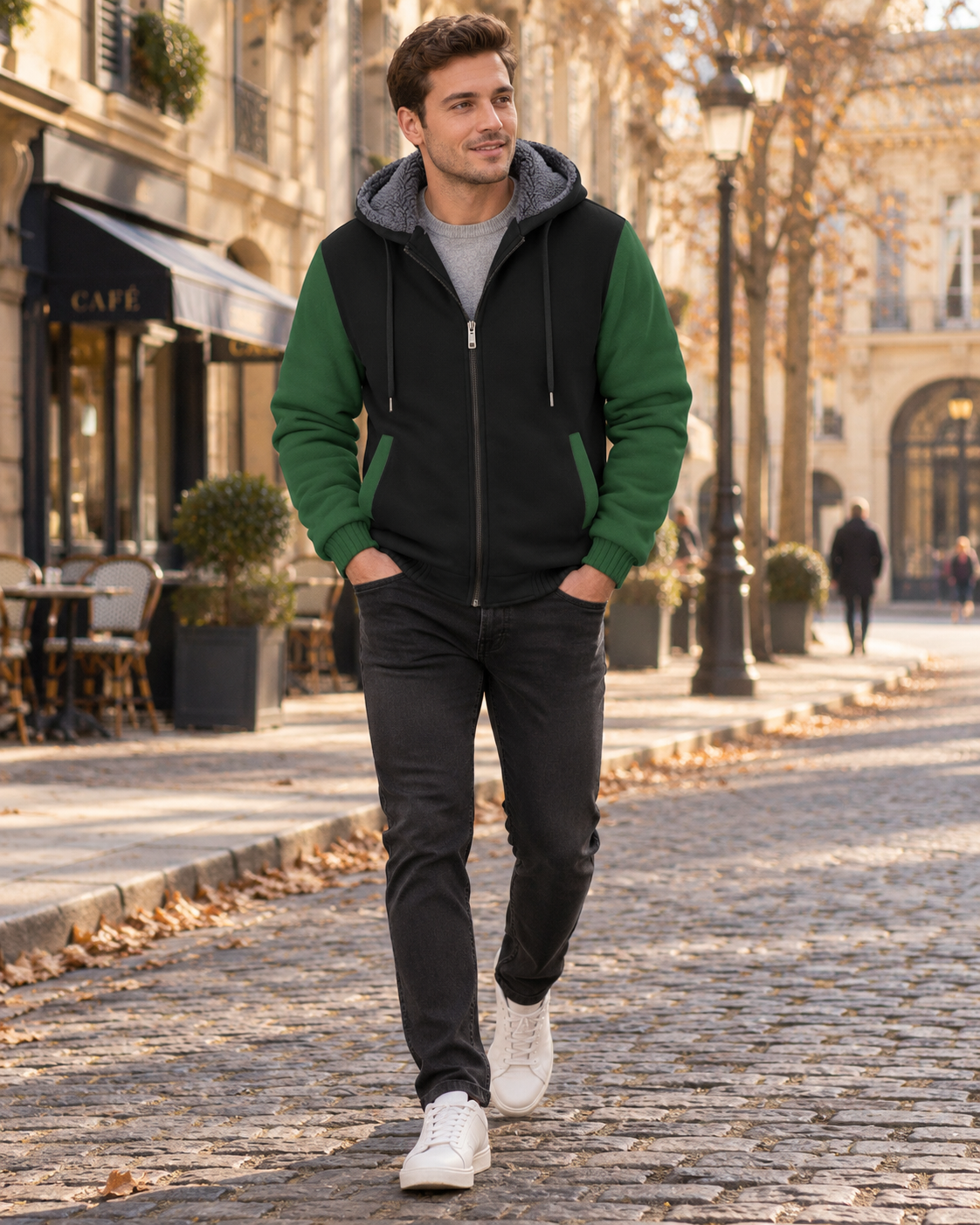 Sudadera con capucha y forro polar para hombre Spencer – Sudadera de manga larga con capucha, cremallera completa y diseño de bloques de color