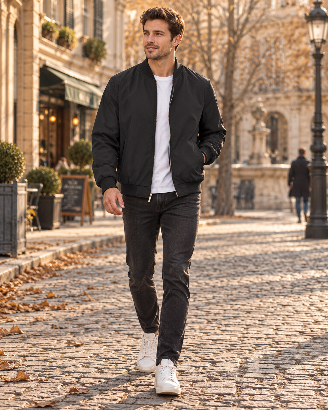 Giacca bomber da uomo Colton – Cappotto casual leggero con cerniera integrale, bordi a coste e 3 tasche