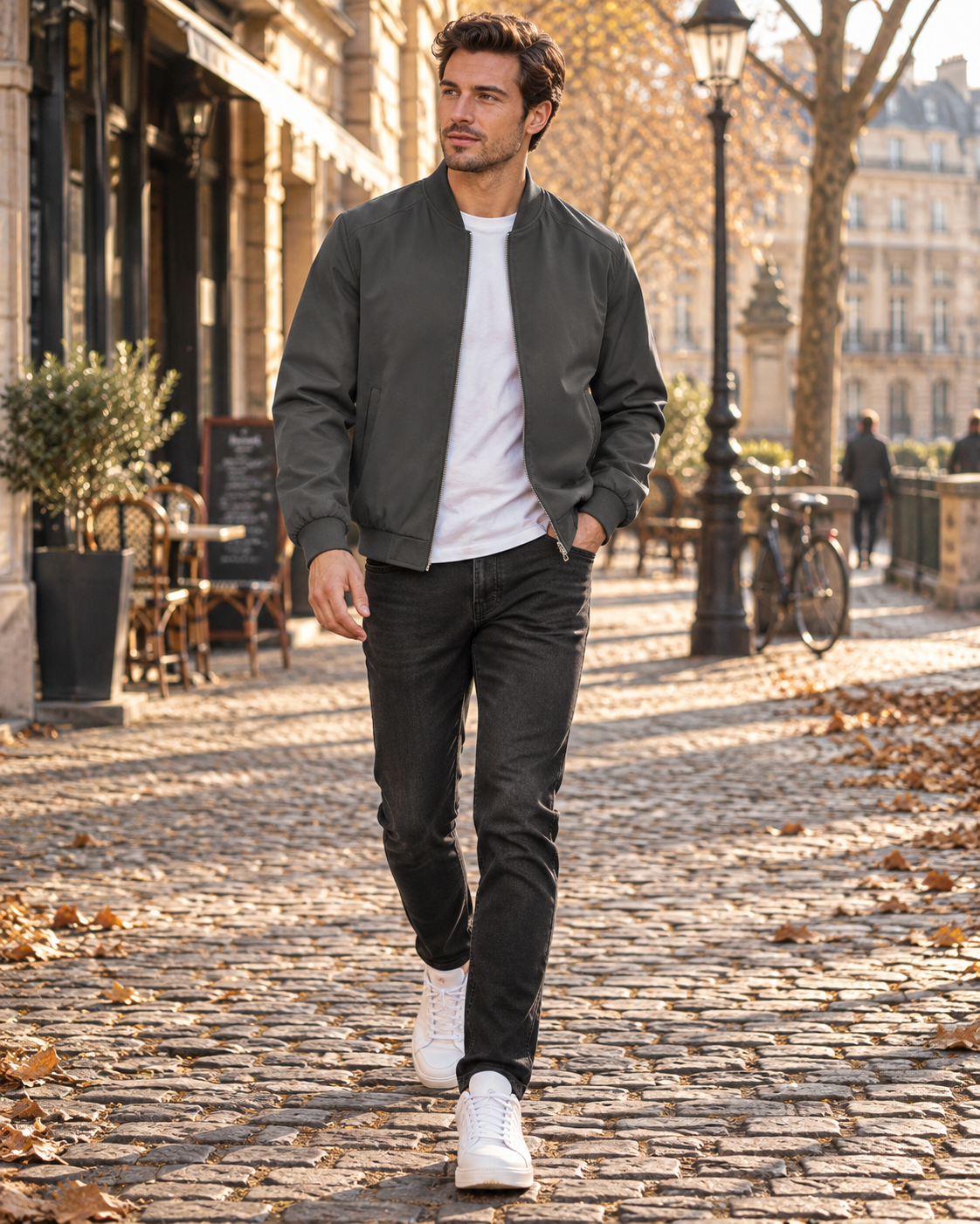 Giacca bomber da uomo Colton – Cappotto casual leggero con cerniera integrale, bordi a coste e 3 tasche