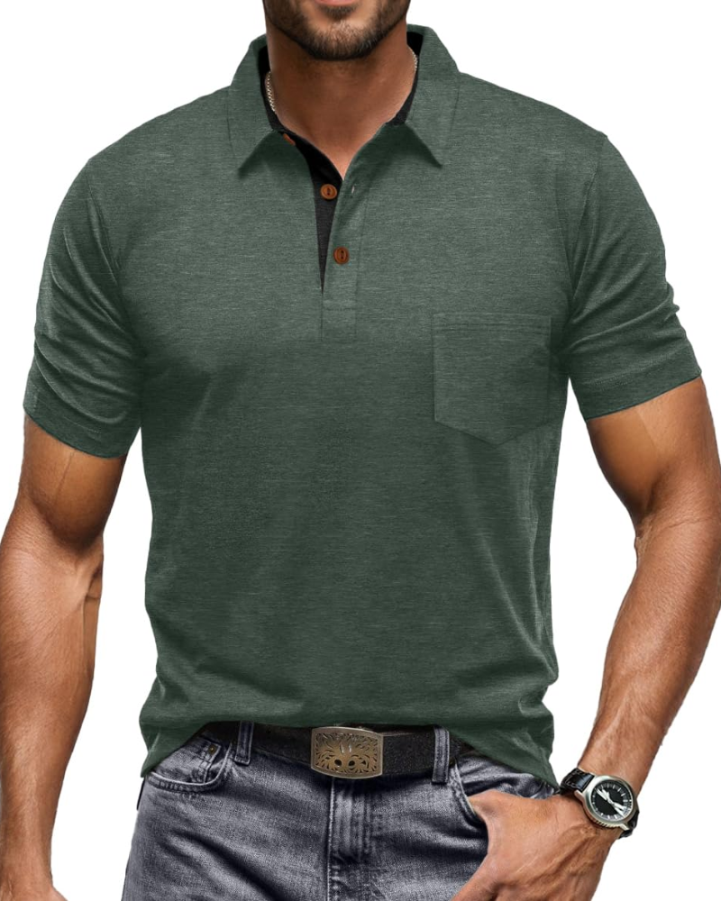 James Men's Cotton Polo Shirt – Short Sleeve Polo with Chest Pocket for Smart Casual Wear