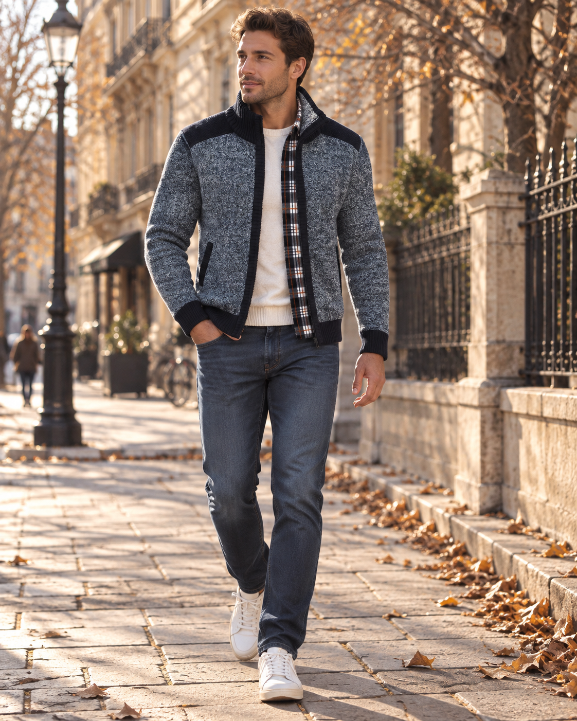 Steve Men’s Fleece Lined Cardigan – Full Zip Stand Collar Thick Knit Sweater with Pockets