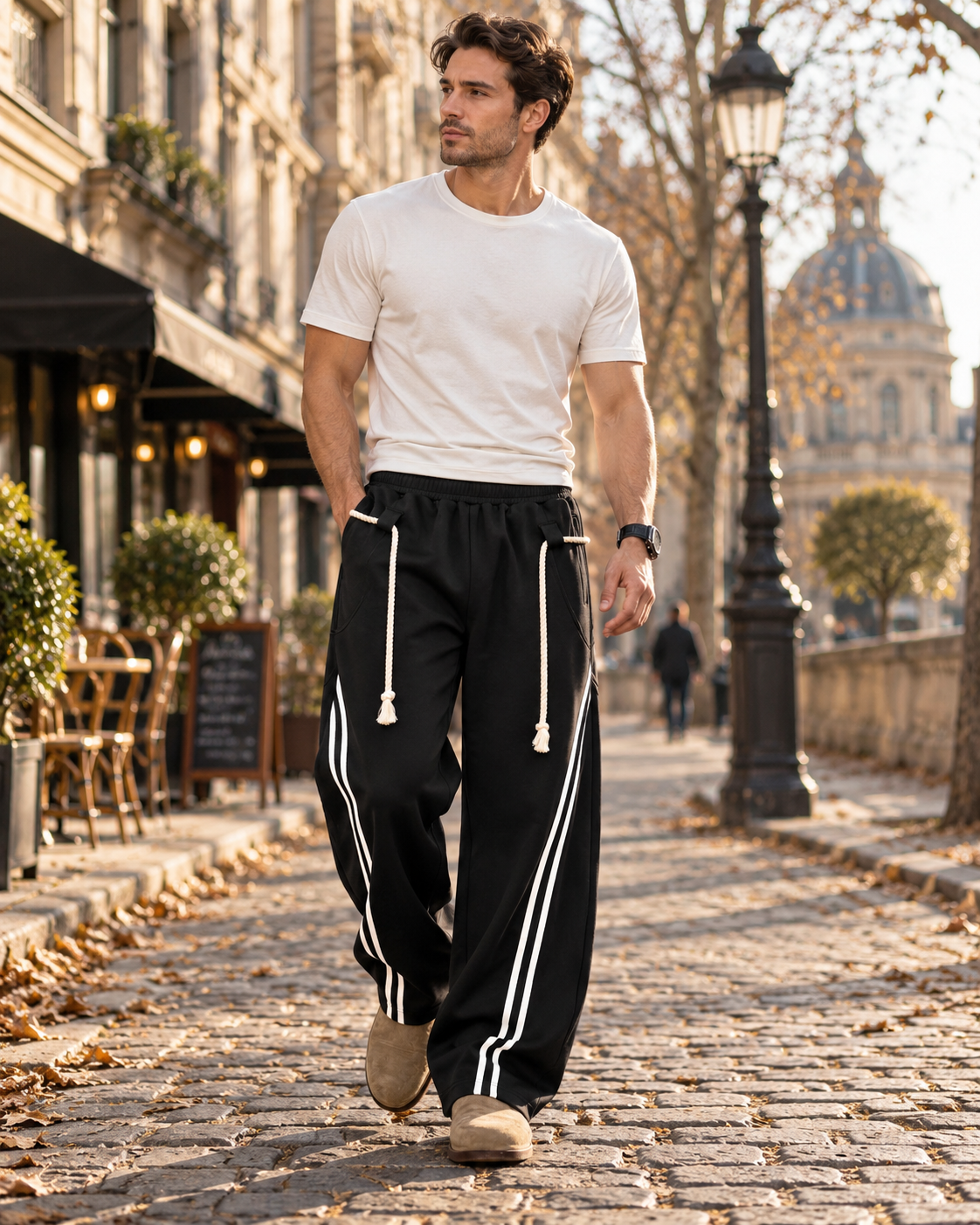 Pánské kalhoty Maddox s širokými nohavicemi - oversized streetwearové kalhoty s elastickým pasem