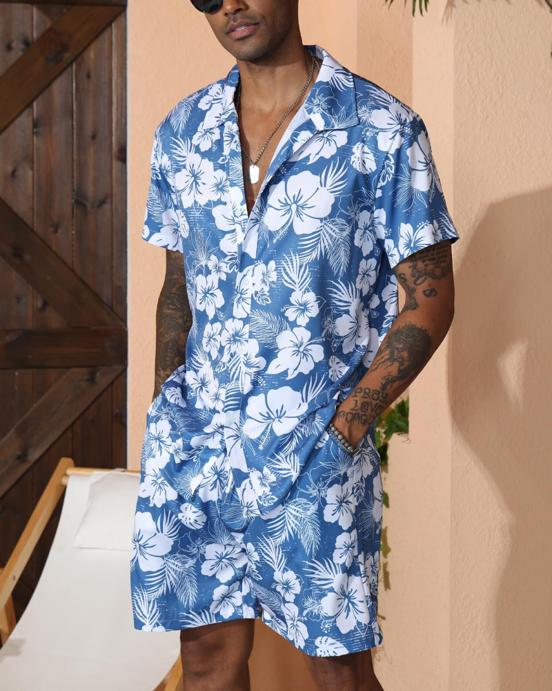 Pánská havajská souprava Adrian – květinová košile a šortky, letní outfit na tropickou pláž