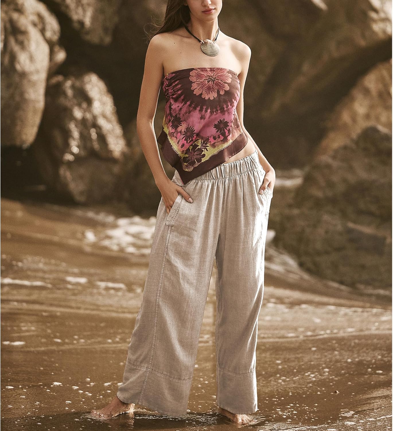Mila Palazzo Pants | Breathable Cotton-Linen Blend, Wide Leg Trousers 0